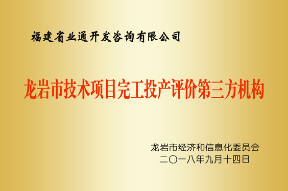 龍巖技術項目完工投產評價第三方機構